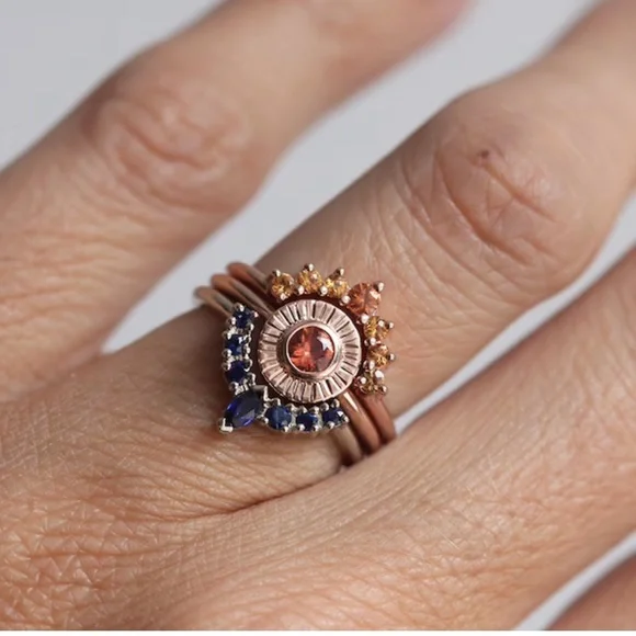 Rose Gold Sunburst 3 Piece Ring - Picture 3 of 12